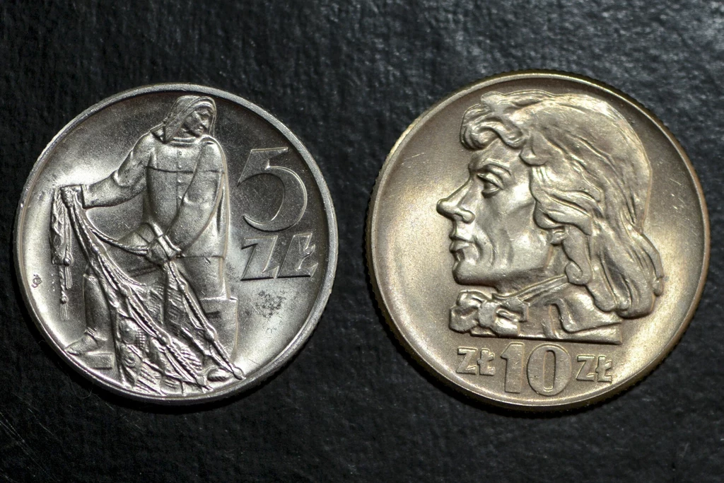  Monety z okresu PRL: Kościuszko z 1966 i Rybak z siecią z 1958 roku 
