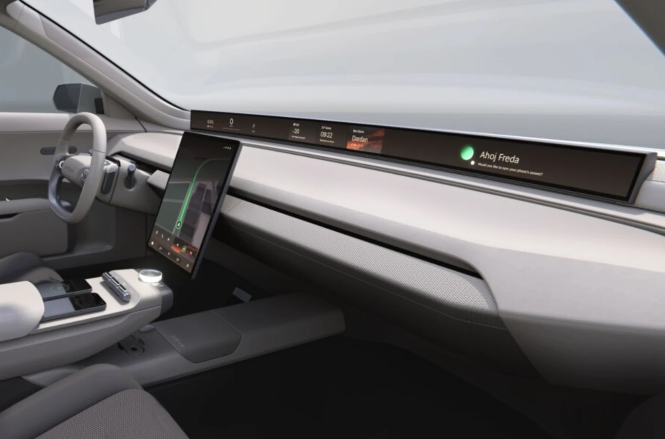 W kabinie zastosowano całkowicie nową architekturę z szerokim na ponad 1,2 m wyświetlaczem Horizon Display, który rozciąga się przez całą deskę rozdzielczą, trochę na podobieństwo rozwiązania z najnowszego BMW IX3. 