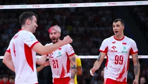 Marcin Komenda, Tomasz Fornal i Norbert Huber (pierwszy z prawej) w reprezentacji Polski