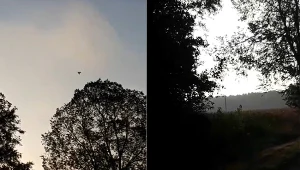 Dron nad wsią Krzywowierzba, kadr z nagrania przekazanego Interii przez świadka