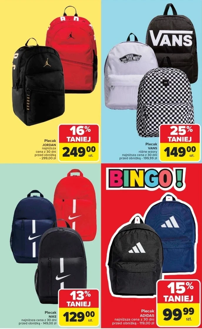 Oferta plecaków w Carrefour