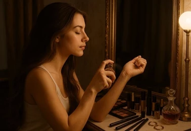 Kobieta spryskująca nadgarstek perfumami