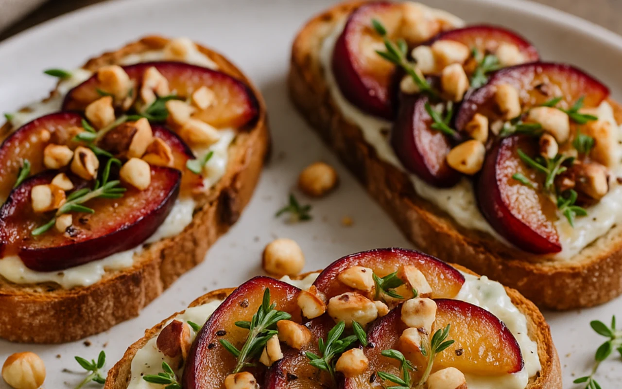 Bruschettone ze śliwkami i gorgonzolą dolce