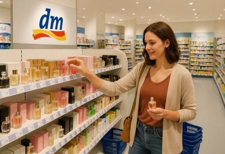 Drogerie dm - kobieta sięga po flakon perfum