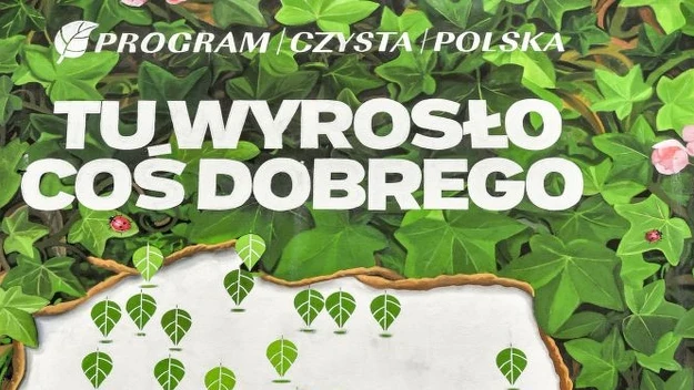 Mapa Polski wykonana z zielonych liści otoczona roślinnością, oznaczenie lokalizacji Lublina oraz napisy promujące program ekologiczny Czyste Zielone Miasta.