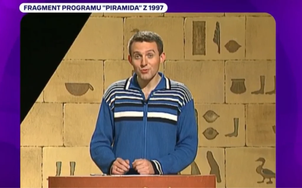 Tak wyglądnął Hubert Urbański 28 lat temu podczas prowadzenia programu "Piramida"