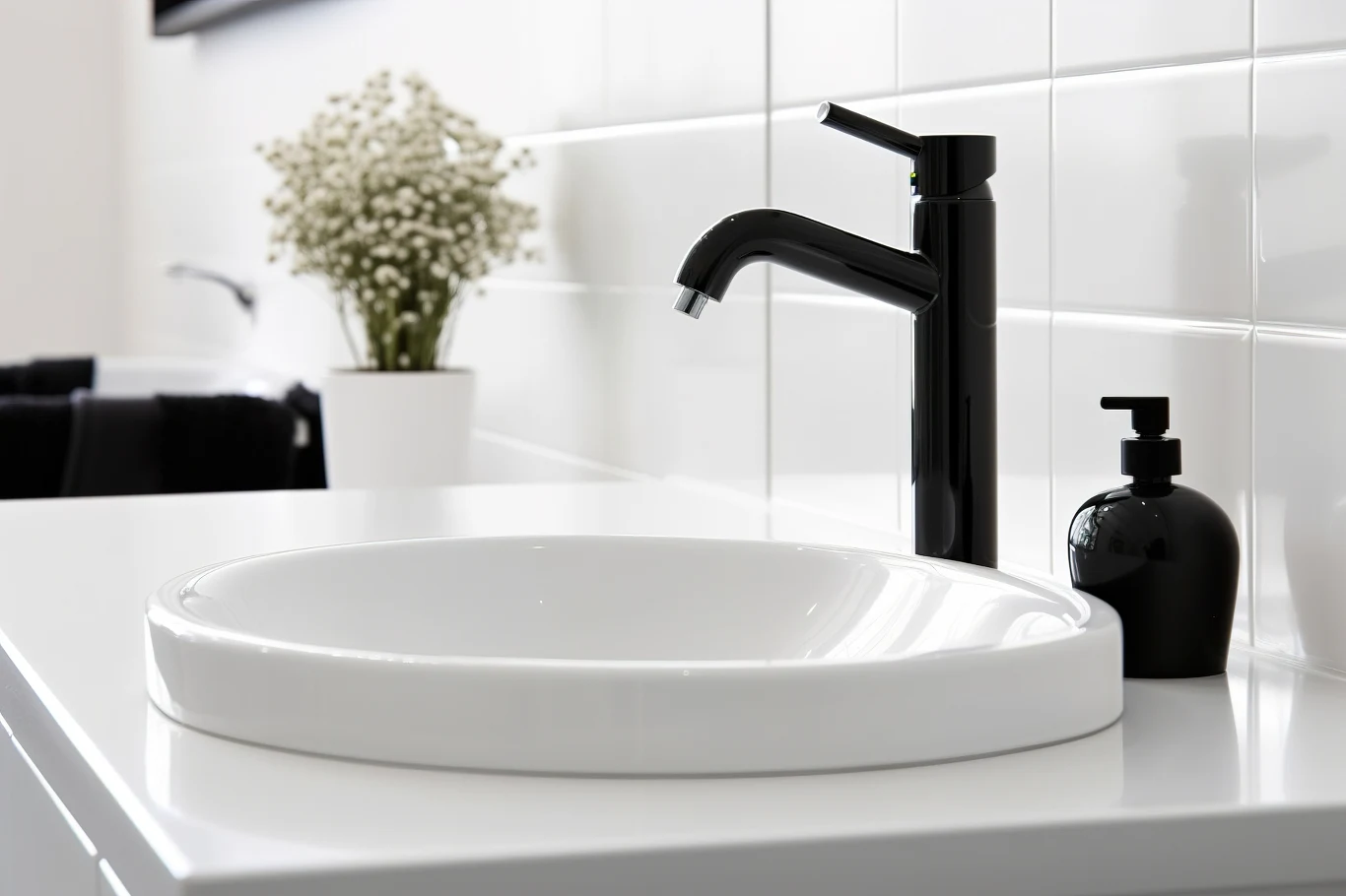 Czarny zlew i armatura bywają problematyczne nie tylko w kuchni, ale i łazience. 