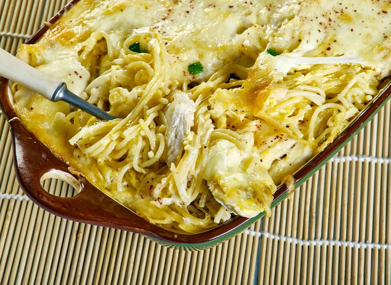 Zapiekane spaghetti z sosem serowym i kurczakiem to rewelacyjny pomysł na pyszny obiad. Zapiekane spaghetti z sosem serowym i kurczakiem to rewelacyjny pomysł na pyszny obiad.