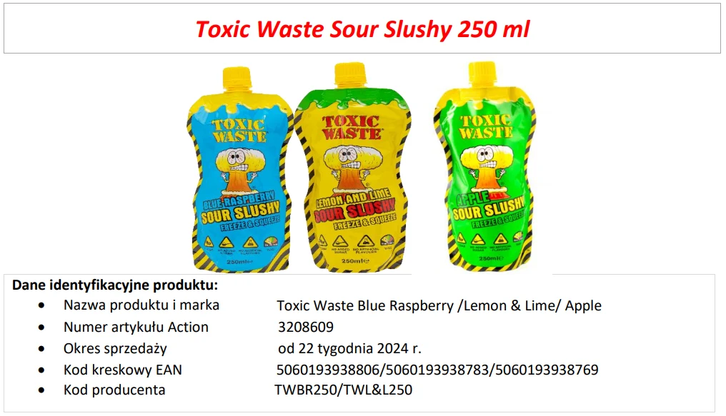Toxic Waste Sour Slushy 250 ml w smakach Blue Raspberry, Lemon & Lime oraz Apple w Action