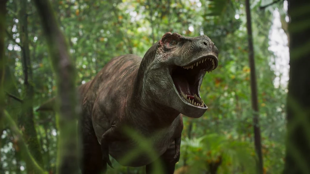 Polujący tyranozaur w serialu BBC "Wędrówki z dinozaurami"