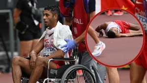 Maher Ben Hlima po rywalizcji w chodzie na 20 km był wyczerpany