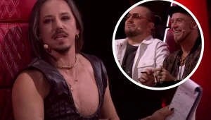Michał Szpak oraz Tomson i Baron podczas Przesłuchań w Ciemno w "The Voice of Poland"