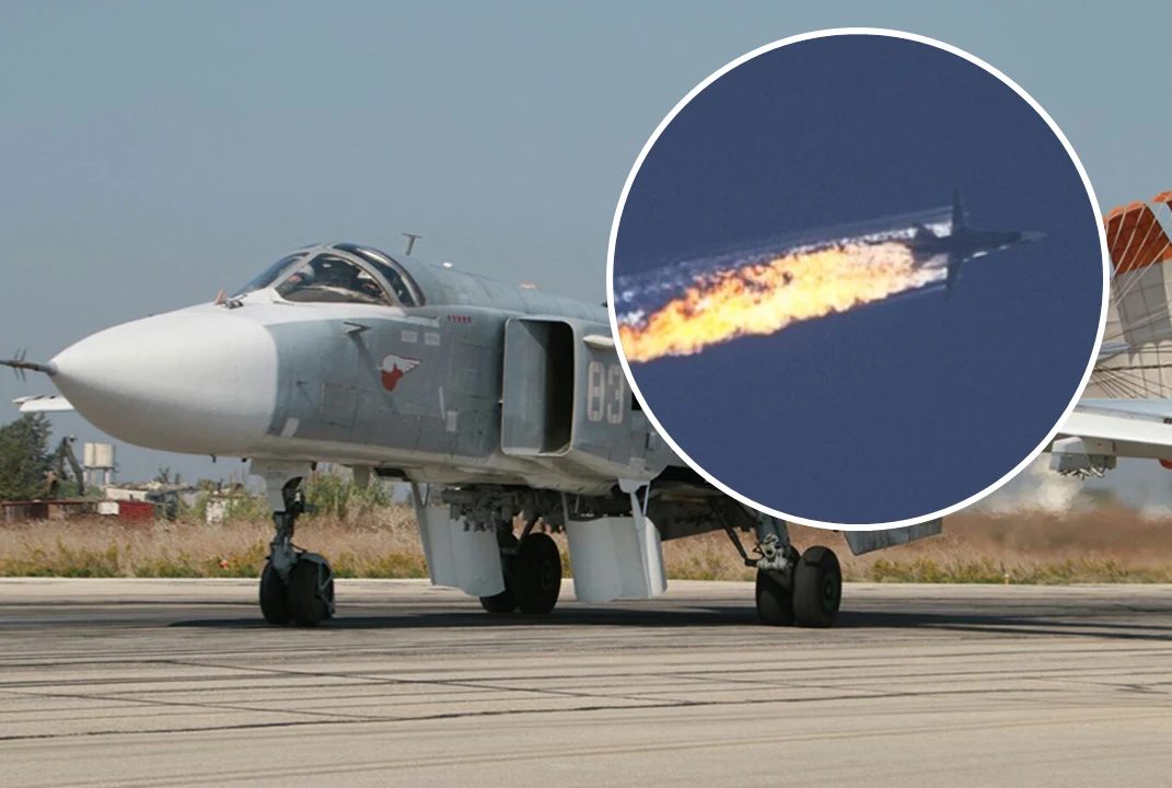 Rosjanie wciąż naruszają terytorium NATO. Turcja już raz zestrzliła Su-24 Wojskowy samolot stojący na pasie startowym oraz zbliżenie maszyny płonącej w powietrzu, przedstawiające katastrofę lotniczą lub zestrzelenie.