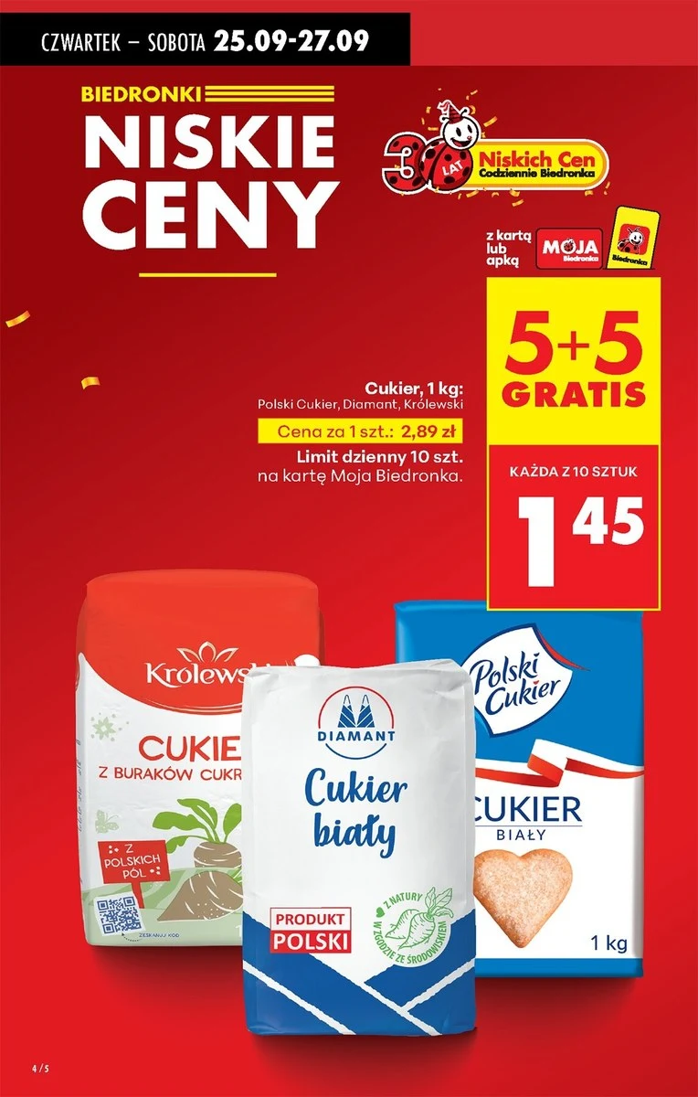 Cukier w Biedronce - 5+5 gratis, czyli połowę taniej