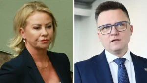 Posłanka Izabela Bodnar i marszałek Sejmu Szymon Hołownia