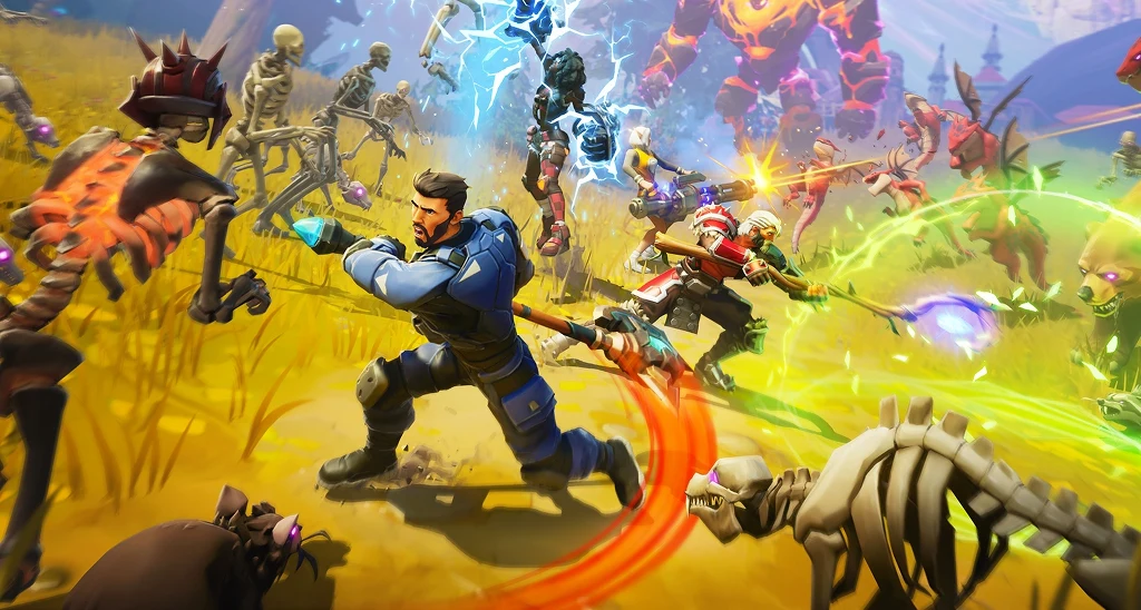 Out of Time Intensywna bitwa bohaterów z postaciami szkieletów i potworów w fantastycznym świecie, dynamiczne efekty świetlne podkreślają akcję oraz baśniowy klimat walki.