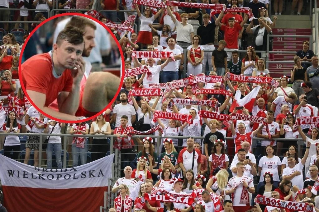 Krzysztof Ignaczak podsumował MŚ. Odniósł się do kibicowskich zarzutów Tłum kibiców ubranych w biało-czerwone stroje i trzymających szaliki z napisem 'Polska', widoczna również flaga z napisem 'Wielkopolska', w lewym górnym rogu powiększone zdjęcie skupionego mężczyzny na tle pozostałych kibiców.