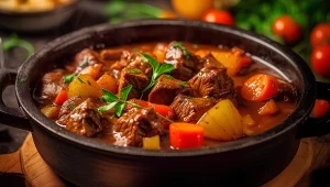 Hit jesieni: jednogarnkowy gulasz mięsny z warzywami lub w wersji wege z ciecierzycą - idealne danie na dwa dni