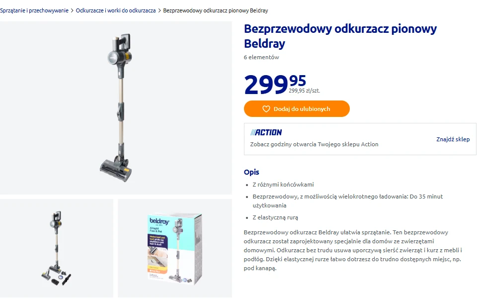Bezprzewodowy odkurzacz pionowy Beldray w Action Bezprzewodowy odkurzacz pionowy Beldray w Action