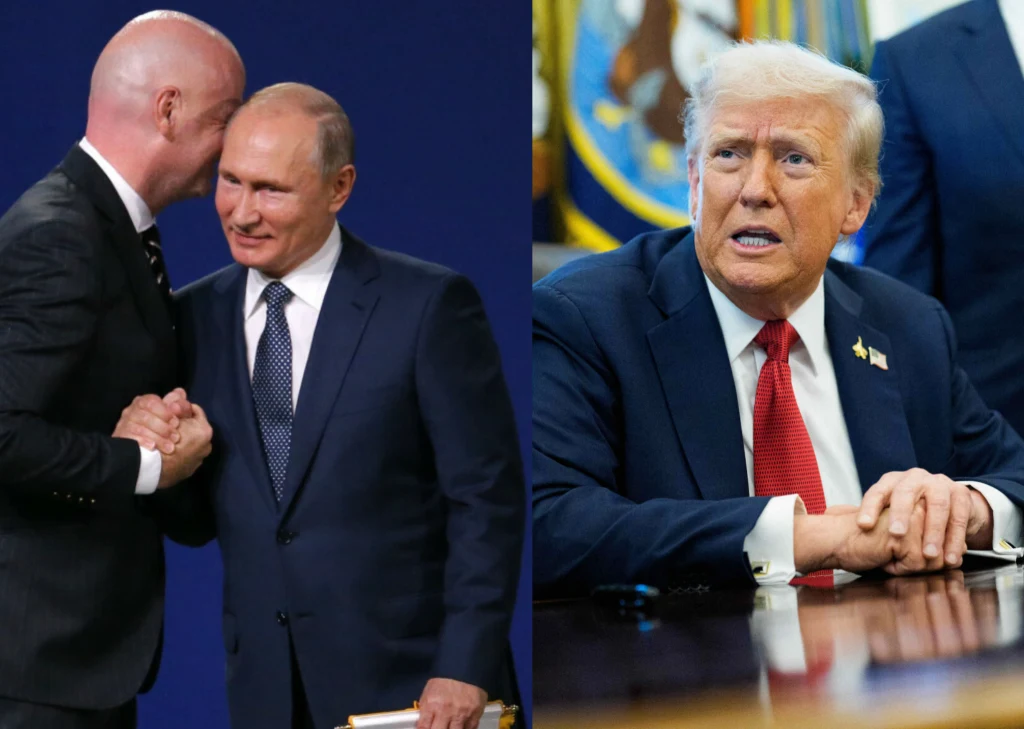Na zdjęciu prezydent FIFA Gianni Infantino, Władimir Putin oraz Donald Trump Na zdjęciu prezydent FIFA Gianni Infantino, Władimir Putin oraz Donald Trump