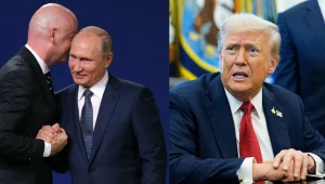 Na zdjęciu prezydent FIFA Gianni Infantino, Władimir Putin oraz Donald Trump