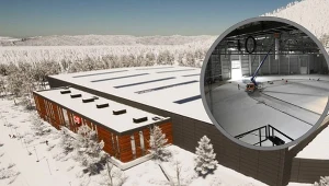 Wizualizacja toru lodowego w Zakopanem i stan aktualny budowy (w ramce)