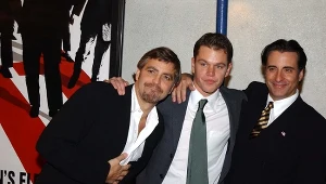 George Clooney, Matt Damon i Andy Garcia na premierze "Ocean's 11" w 2001 roku
