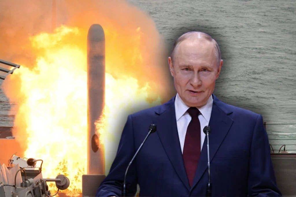 Niepokój w Rosji w związku z Tomahawkami. Były oficer SBU o działaniach Kremla i ich motywach Mężczyzna w garniturze przemawiający przy mikrofonach, w tle wybuch podczas odpalenia rakiety z wyrzutni wojskowej na wodzie.