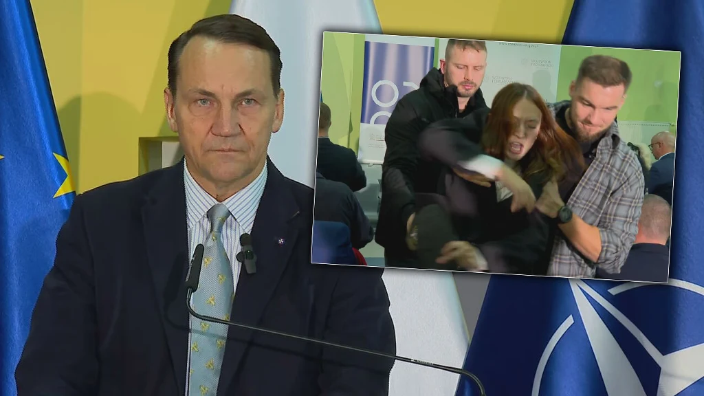 Incydent w trakcie przemówienia Radosława Sikorskiego Incydent w trakcie przemówienia Radosława Sikorskiego