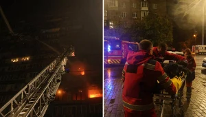 Pożar budynku po nocnym ataku Rosji na Kijów