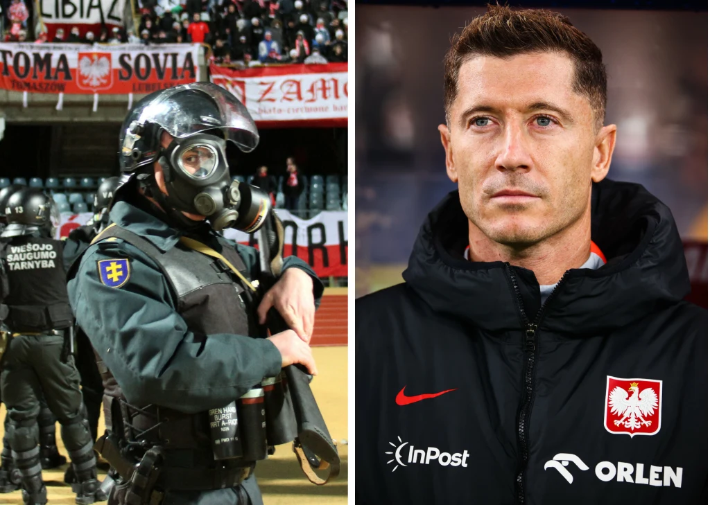 Policja będzie czuwać nad bezpieczeństwem w Kownie podczas meczu Litwa Polska. Z lewej strony kadr z meczu towarzyskiego w 2011 roku