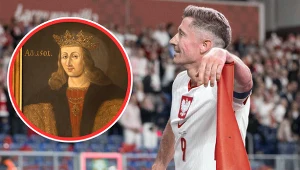 Na zdjęciu kapitan reprezentacji Polski Robert Lewandowski, a obok portret króla Aleksandra Jagiellończyka