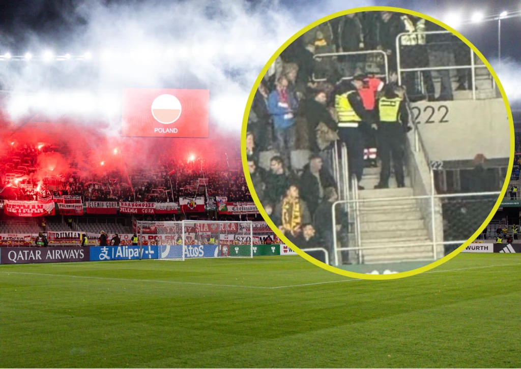 Litwa - Polska, 12.10.2025 r. (zdj. w kółku - Maciej Miga, Piotr Kamieniecki, tvpsport.pl)