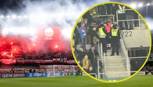 Litwa - Polska, 12.10.2025 r. (zdj. w kółku - Maciej Miga, Piotr Kamieniecki, tvpsport.pl)