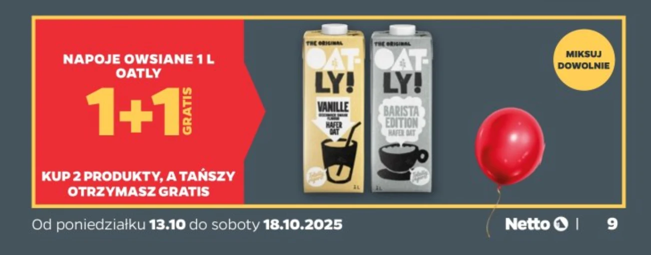 Napoje owsiane Oatly 1+1 gratis w Netto
