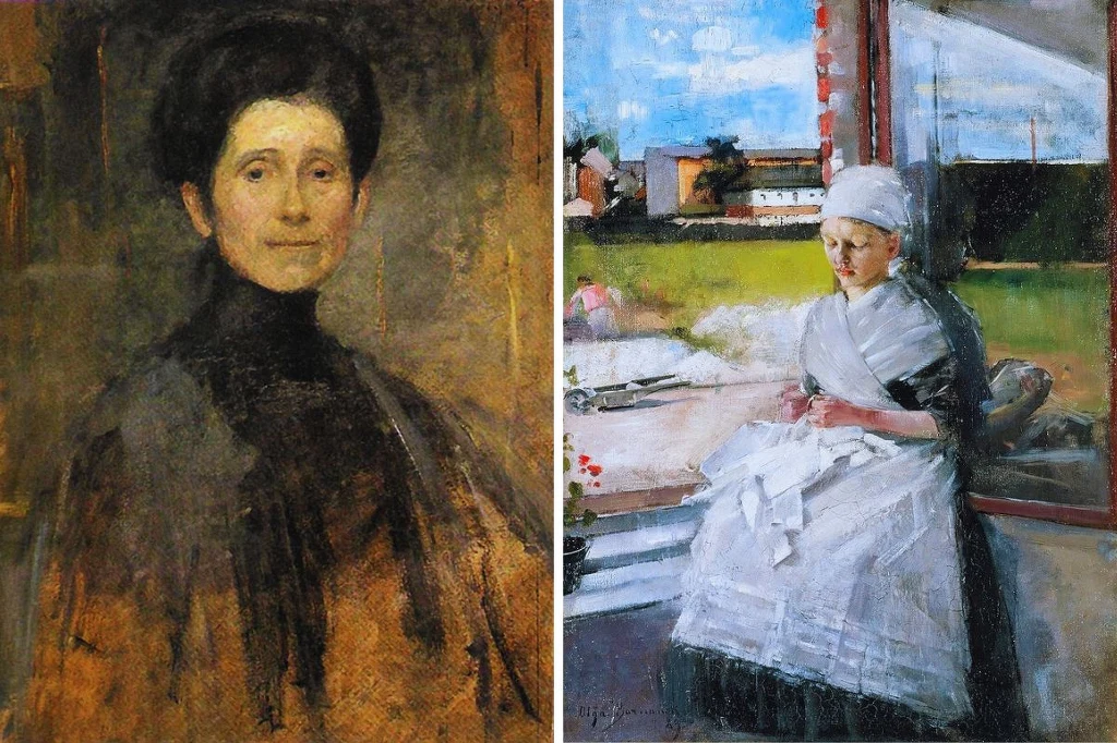Autoportret Olgi Boznańskiej i fragment jej obrazu "Bretonka" Autoportret Olgi Boznańskiej i fragment jej obrazu "Bretonka"