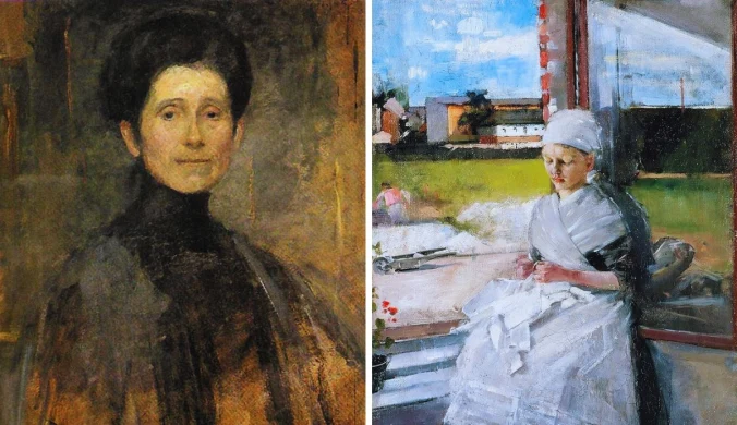 Autoportret Olgi Boznańskiej i fragment jej obrazu "Bretonka"