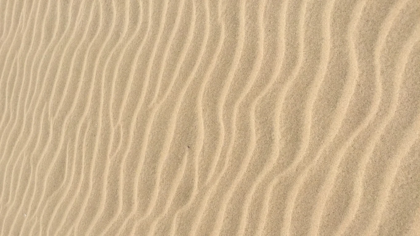 UE chce recyklingować piasek. Po co? Bo się kończy Powierzchnia piasku o jasnym odcieniu z charakterystycznymi, równoległymi falistymi wzorami utworzonymi przez wiatr.