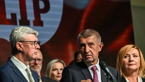 Andrej Babisz i Karel Havliczek na wiecu powyborczym ANO