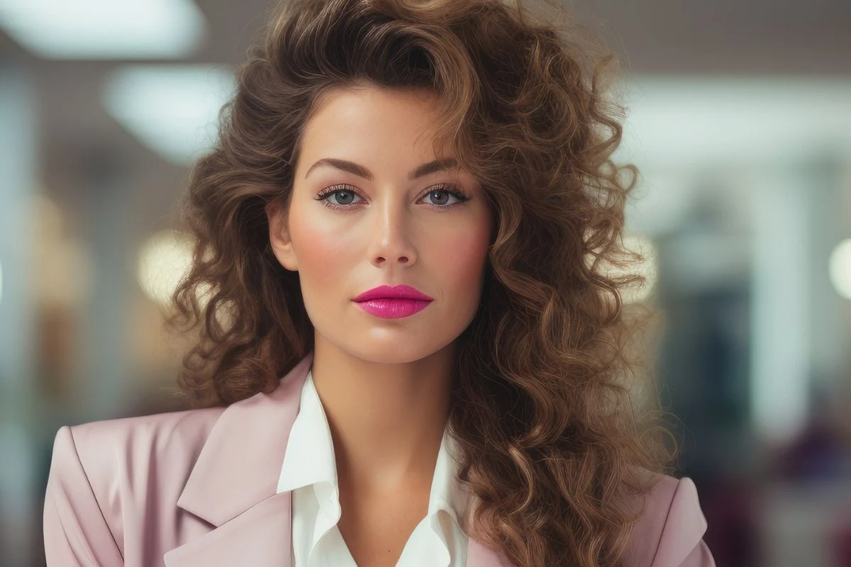 Dodatkowe pieniądze na horyzoncie. Te znaki zodiaku mają powody do radości Młoda kobieta o długich kręconych włosach, z wyrazistym makijażem na ustach, ubrana w jasnoróżowy żakiet i białą koszulę, patrzy prosto w obiektyw na rozmytym tle wnętrza.