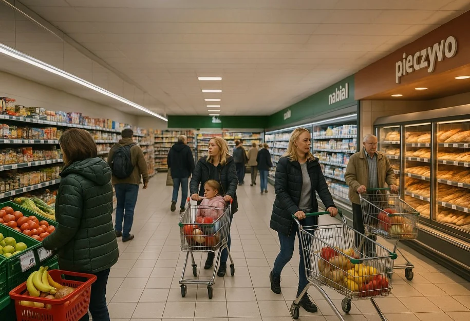 Market Dino wewnątrz - ludzie robią zakupy Ludzie robią zakupy w Dino