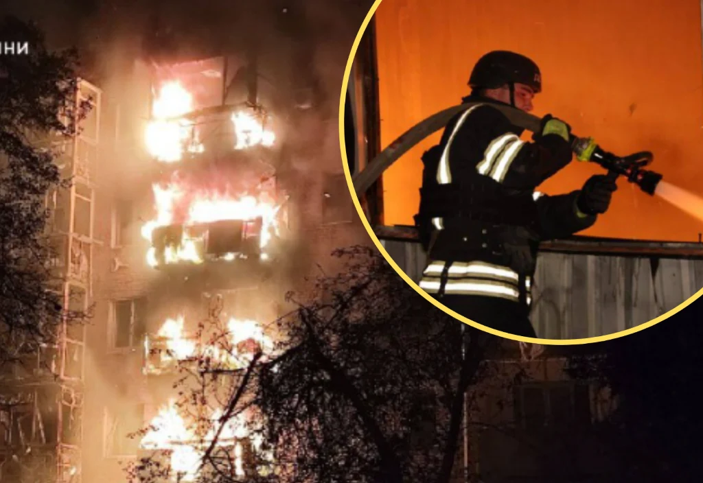 Nocny atak Rosji. Zniszczenia w ukraińskim mieście Nieżyn. Na miejscu trwa akcja gaśnicza Nocny atak Rosji. Zniszczenia w ukraińskim mieście Nieżyn. Na miejscu trwa akcja gaśnicza