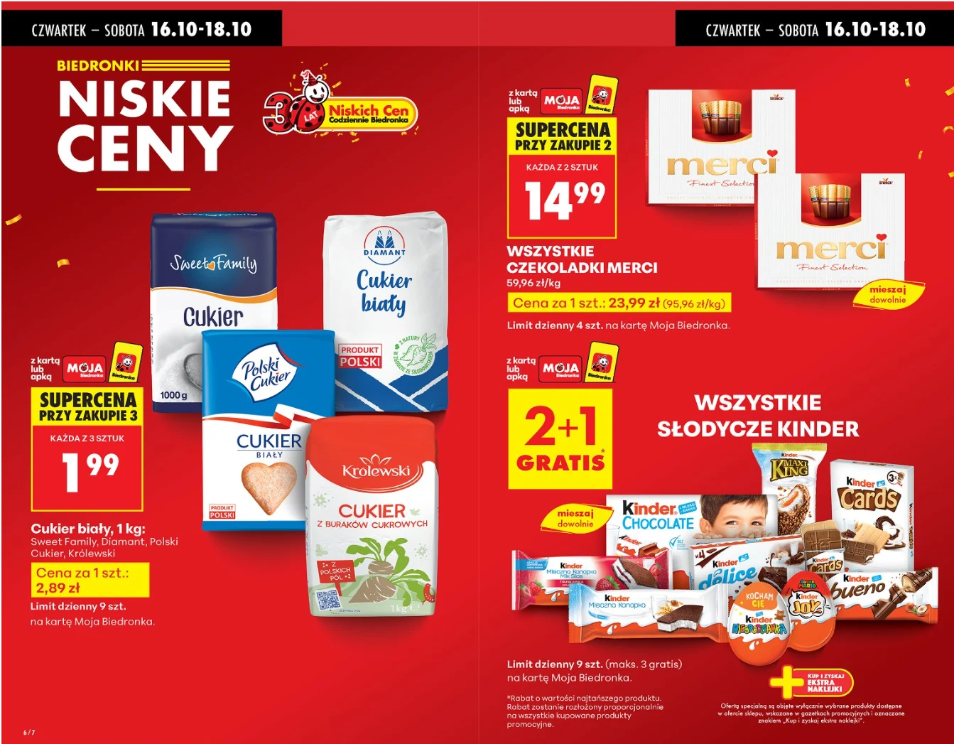 Promocja na cukier i wszystkie słodycze Kinder w Biedronce