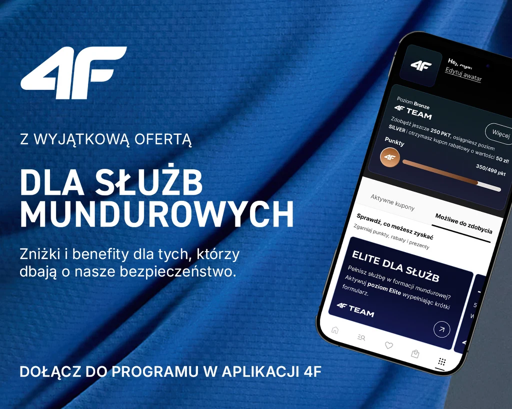 Marka 4F przygotowała specjalną akcję zniżkową dla funkcjonariuszy służb mundurowych - „Elite dla służb” Marka 4F przygotowała specjalną akcję zniżkową dla funkcjonariuszy służb mundurowych - „Elite dla służb”