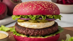 Burgery podwójnie buraczane – z camembertem i sosem miodowo-musztardowym. Przepis Karoliny Stolarskiej-Bigos
