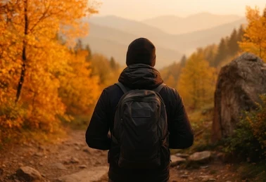 Turystka w górach w okresie jesieni