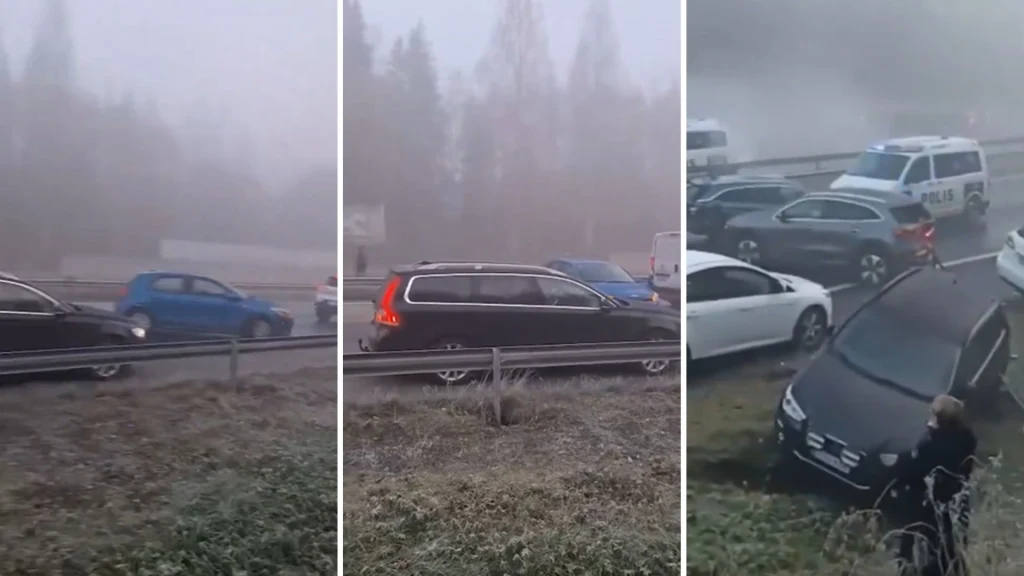 Finlandia. Karambol na oszronionej autostradzie
