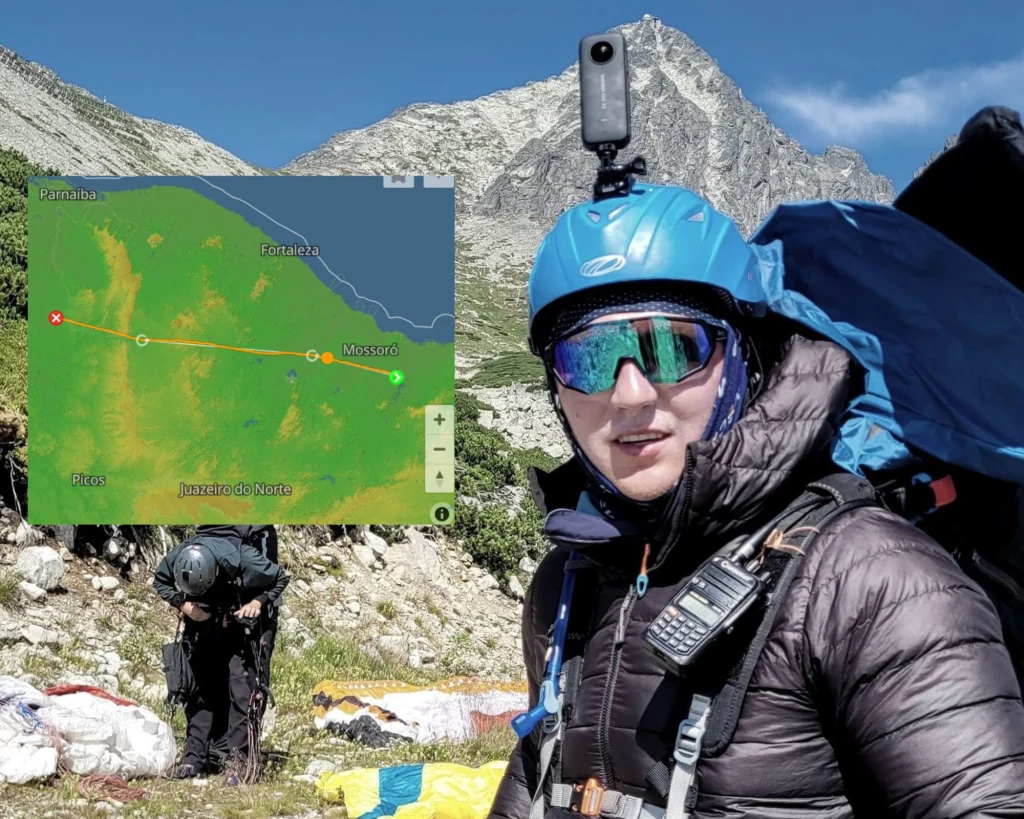 Mateusz Siatka, a w ramce trasa jego rekordowego lotu w Brazylii Mateusz Siatka, a w ramce trasa jego rekordowego lotu w Brazylii