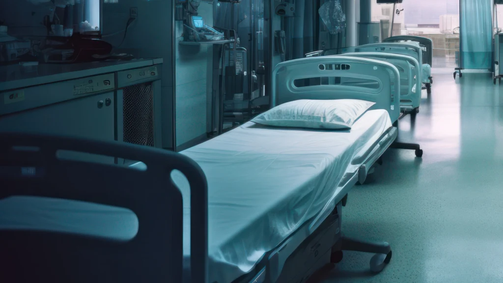 Grypa w Honkongu. Władze apelują do rodziców: Nie lekceważcie objawów Szpitalne łóżka ustawione w rzędzie w pustej, sterylnej sali medycznej, łagodne światło podkreśla chłodną atmosferę i porządek, widoczne są aparatury medyczne oraz wyposażenie sali.