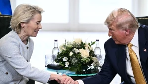 Przewodnicząca Komisji Europejskiej Ursula von der Leyen i prezydent Stanów Zjednoczonych Donald Trump